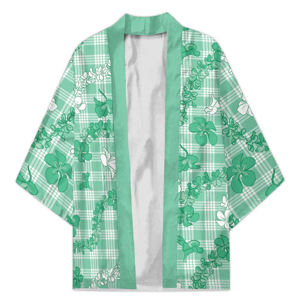 Omaomao Aloha Hawaii Kimono Plumeria Lei With Palaka Motif LT14 Unisex Green - Polynesian Pride