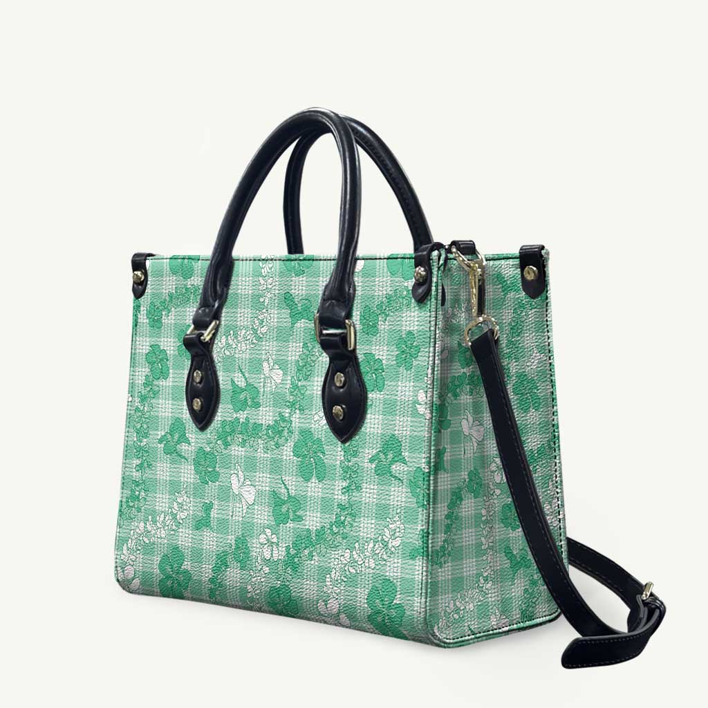 Omaomao Aloha Hawaii Leather Bag Plumeria Lei With Palaka Motif - Polynesian Pride