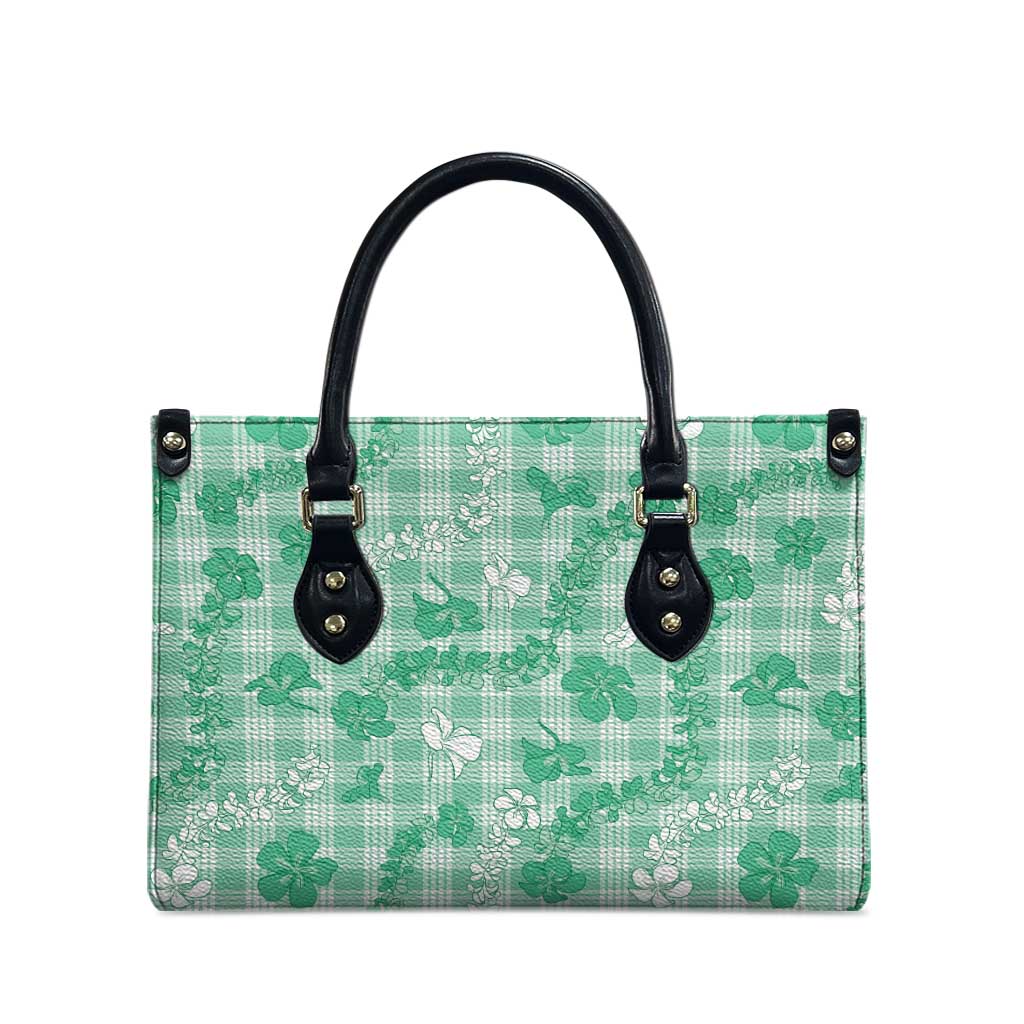 Omaomao Aloha Hawaii Leather Bag Plumeria Lei With Palaka Motif - Polynesian Pride