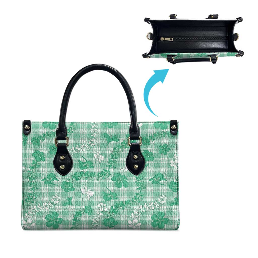 Omaomao Aloha Hawaii Leather Bag Plumeria Lei With Palaka Motif - Polynesian Pride