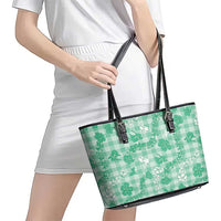 Omaomao Aloha Hawaii Leather Tote Bag Plumeria Lei With Palaka Motif - Polynesian Pride