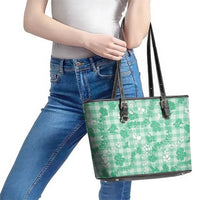 Omaomao Aloha Hawaii Leather Tote Bag Plumeria Lei With Palaka Motif - Polynesian Pride