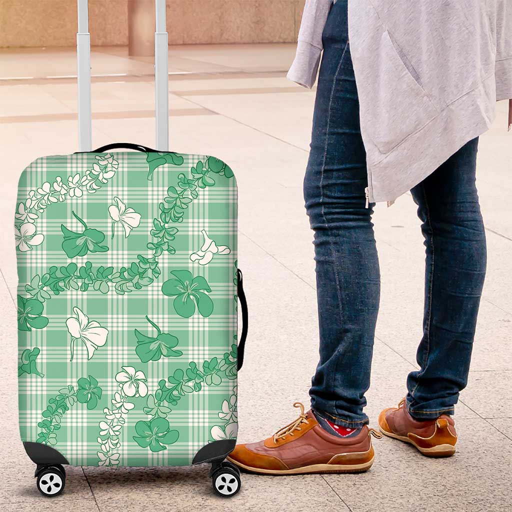Omaomao Aloha Hawaii Luggage Cover Plumeria Lei With Palaka Motif LT14 Green - Polynesian Pride