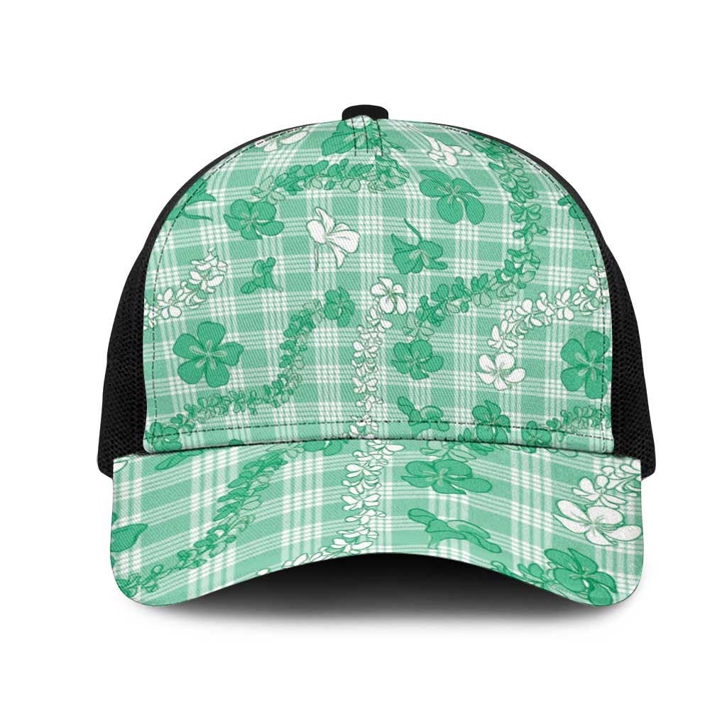 Omaomao Aloha Hawaii Mesh Trucker Cap Plumeria Lei With Palaka Motif LT14 One Size Black Green - Polynesian Pride