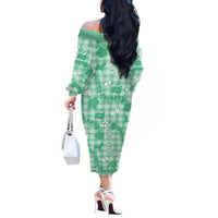 Omaomao Aloha Hawaii Off The Shoulder Long Sleeve Dress Plumeria Lei With Palaka Motif - Polynesian Pride