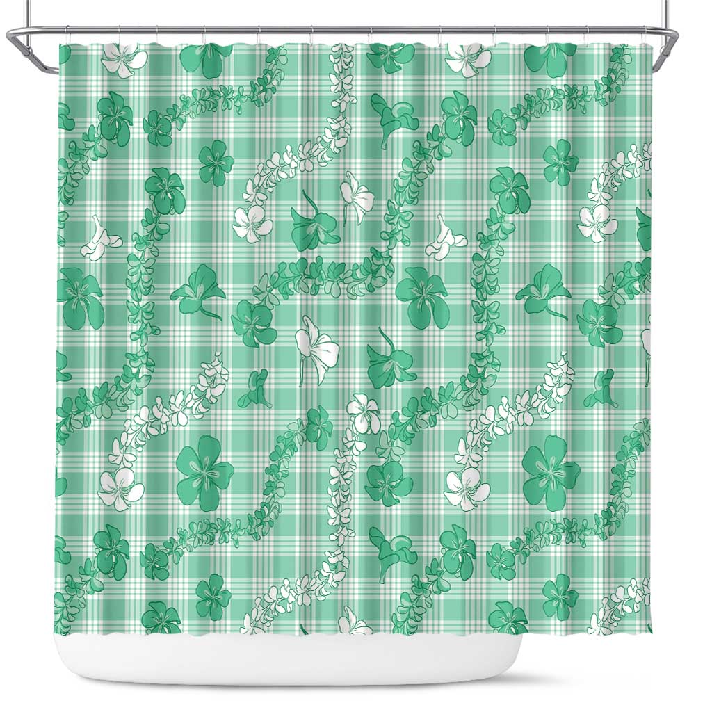 Omaomao Aloha Hawaii Shower Curtain Plumeria Lei With Palaka Motif LT14 Green - Polynesian Pride