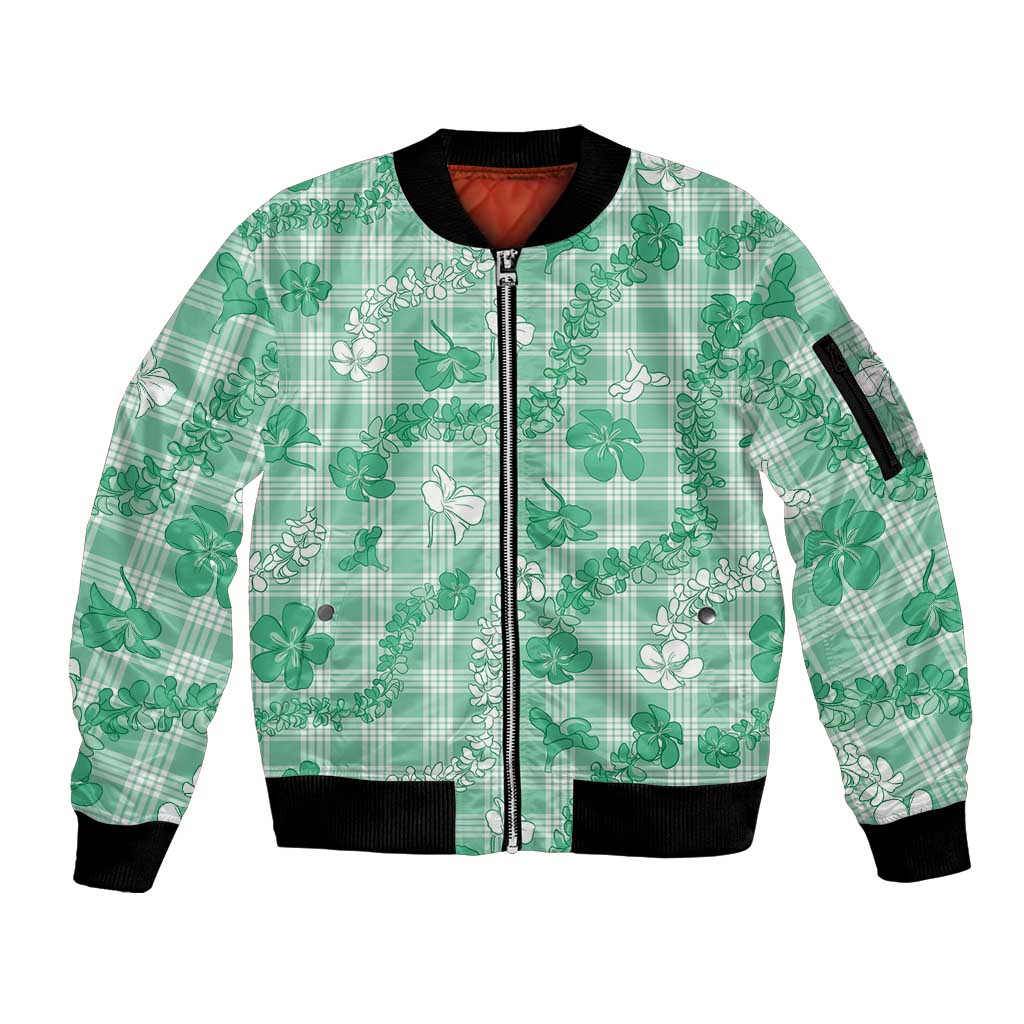 Omaomao Aloha Hawaii Sleeve Zip Bomber Jacket Plumeria Lei With Palaka Motif - Polynesian Pride