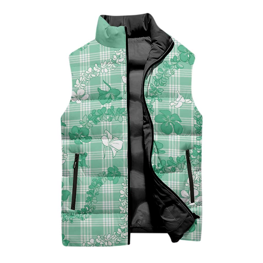 Omaomao Aloha Hawaii Sleeveless Puffer Jacket Plumeria Lei With Palaka Motif - Polynesian Pride