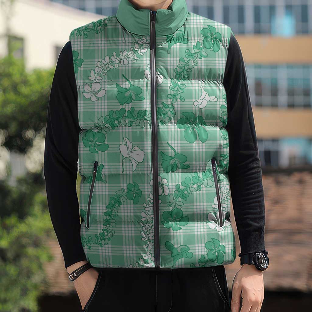 Omaomao Aloha Hawaii Sleeveless Puffer Jacket Plumeria Lei With Palaka Motif - Polynesian Pride
