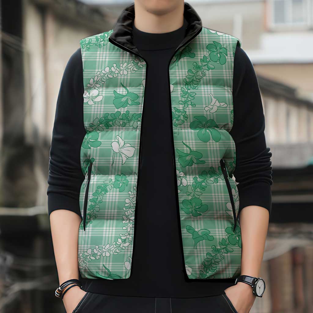 Omaomao Aloha Hawaii Sleeveless Puffer Jacket Plumeria Lei With Palaka Motif - Polynesian Pride