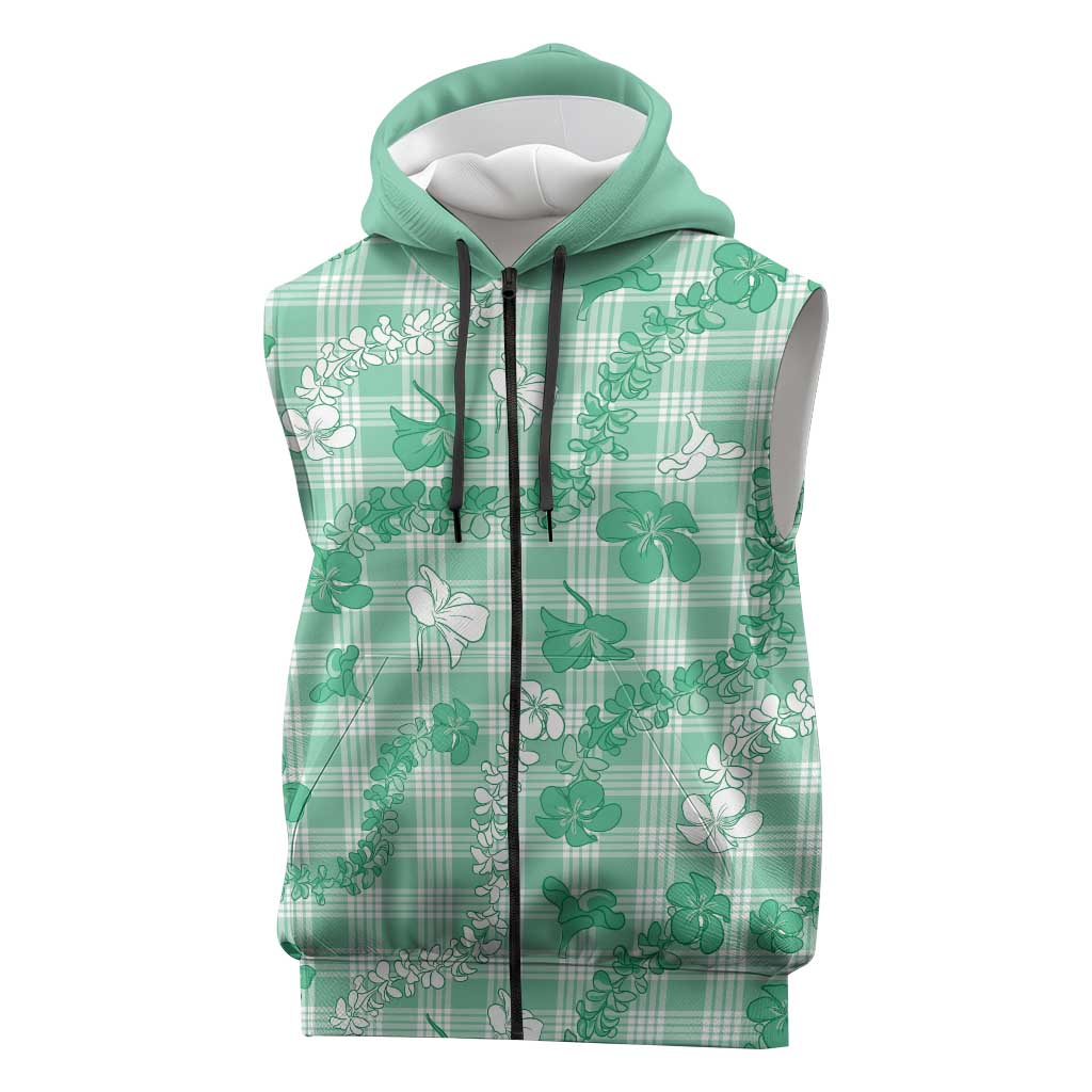 Omaomao Aloha Hawaii Sleeveless Zip Hoodie Plumeria Lei With Palaka Motif - Polynesian Pride