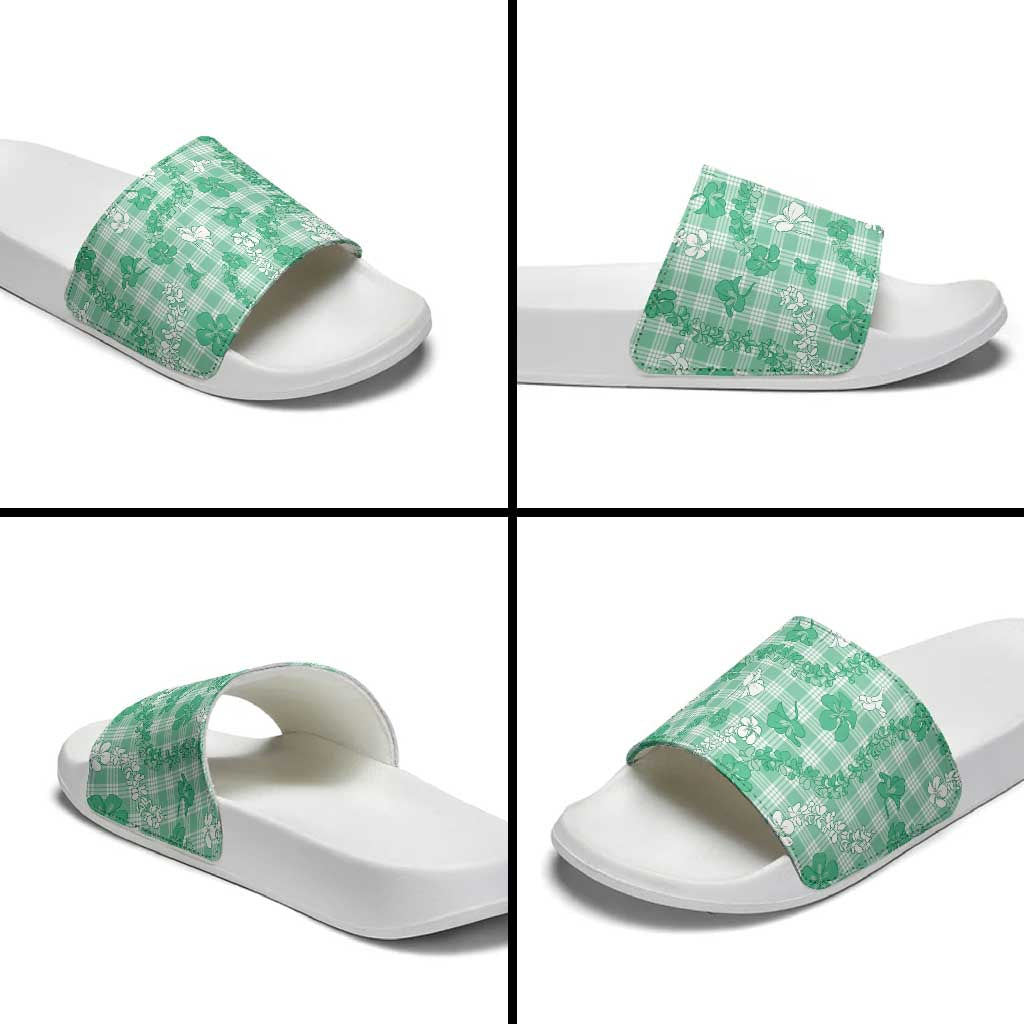 Omaomao Aloha Hawaii Slide Sandals Plumeria Lei With Palaka Motif - Polynesian Pride