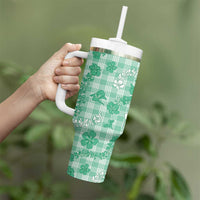 Omaomao Aloha Hawaii Tumbler With Handle Plumeria Lei With Palaka Motif - Polynesian Pride