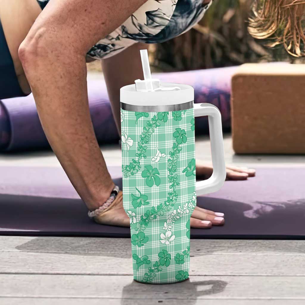 Omaomao Aloha Hawaii Tumbler With Handle Plumeria Lei With Palaka Motif - Polynesian Pride