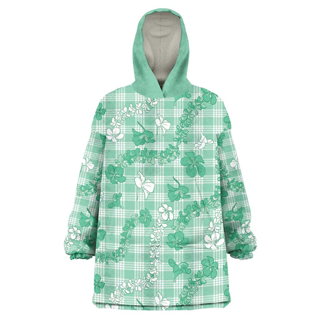 Omaomao Aloha Hawaii Wearable Blanket Hoodie Plumeria Lei With Palaka Motif - Polynesian Pride