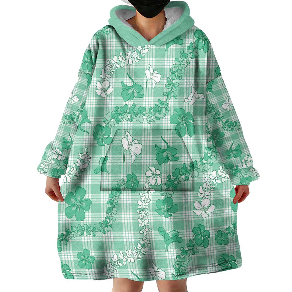 Omaomao Aloha Hawaii Wearable Blanket Hoodie Plumeria Lei With Palaka Motif - Polynesian Pride