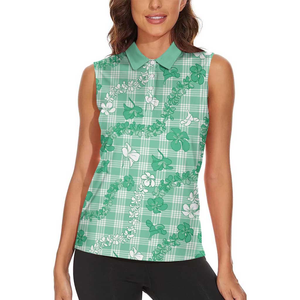 Omaomao Aloha Hawaii Women Sleeveless Polo Shirt Plumeria Lei With Palaka Motif LT14 - Polynesian Pride