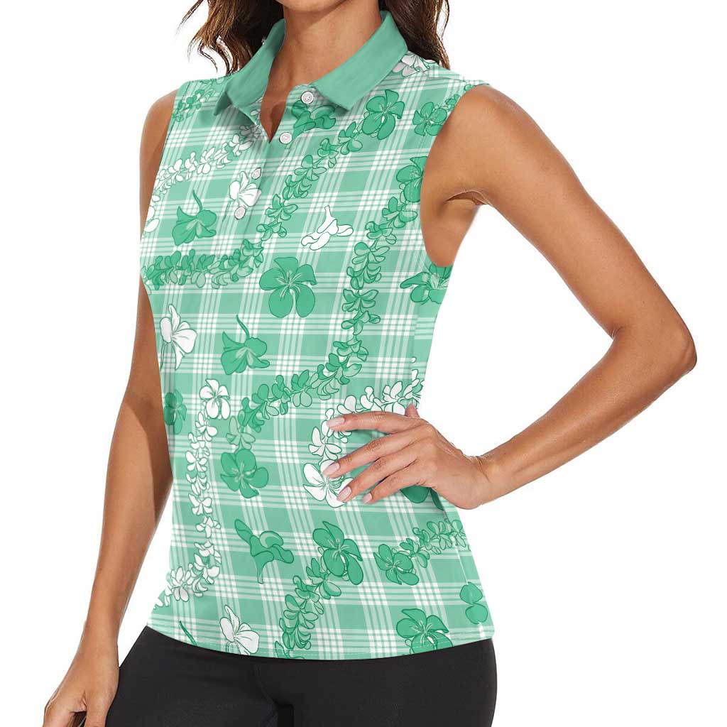 Omaomao Aloha Hawaii Women Sleeveless Polo Shirt Plumeria Lei With Palaka Motif LT14 - Polynesian Pride