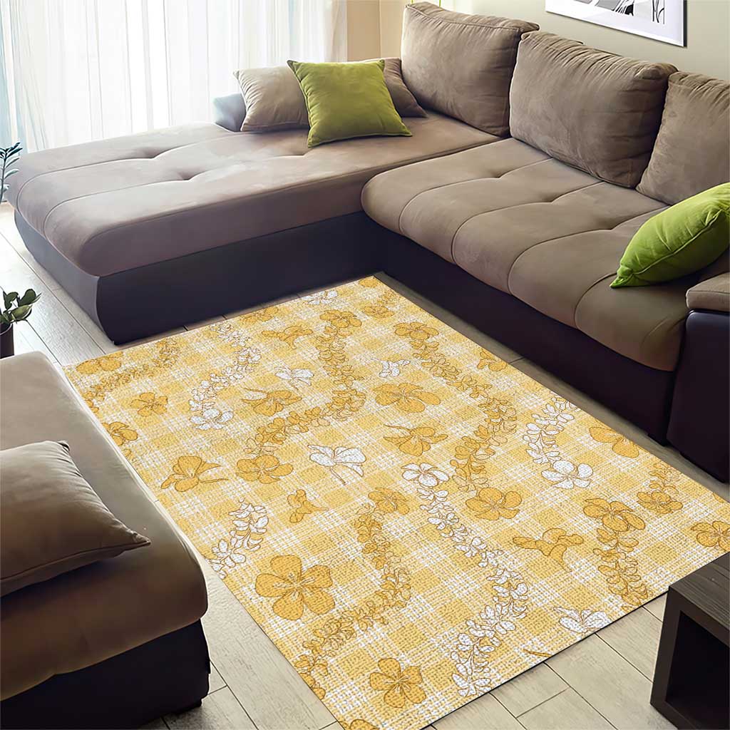 Melemele Aloha Hawaii Area Rug Plumeria Lei With Palaka Motif - Polynesian Pride