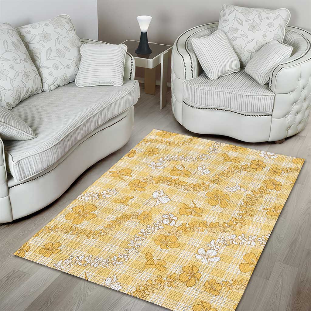 Melemele Aloha Hawaii Area Rug Plumeria Lei With Palaka Motif - Polynesian Pride