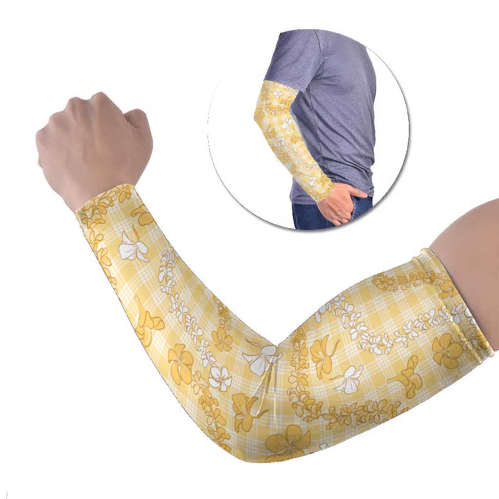 Melemele Aloha Hawaii Arm Sleeves Plumeria Lei With Palaka Motif LT14 Set of 2 Yellow - Polynesian Pride