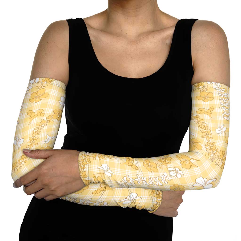 Melemele Aloha Hawaii Arm Sleeves Plumeria Lei With Palaka Motif LT14 - Polynesian Pride