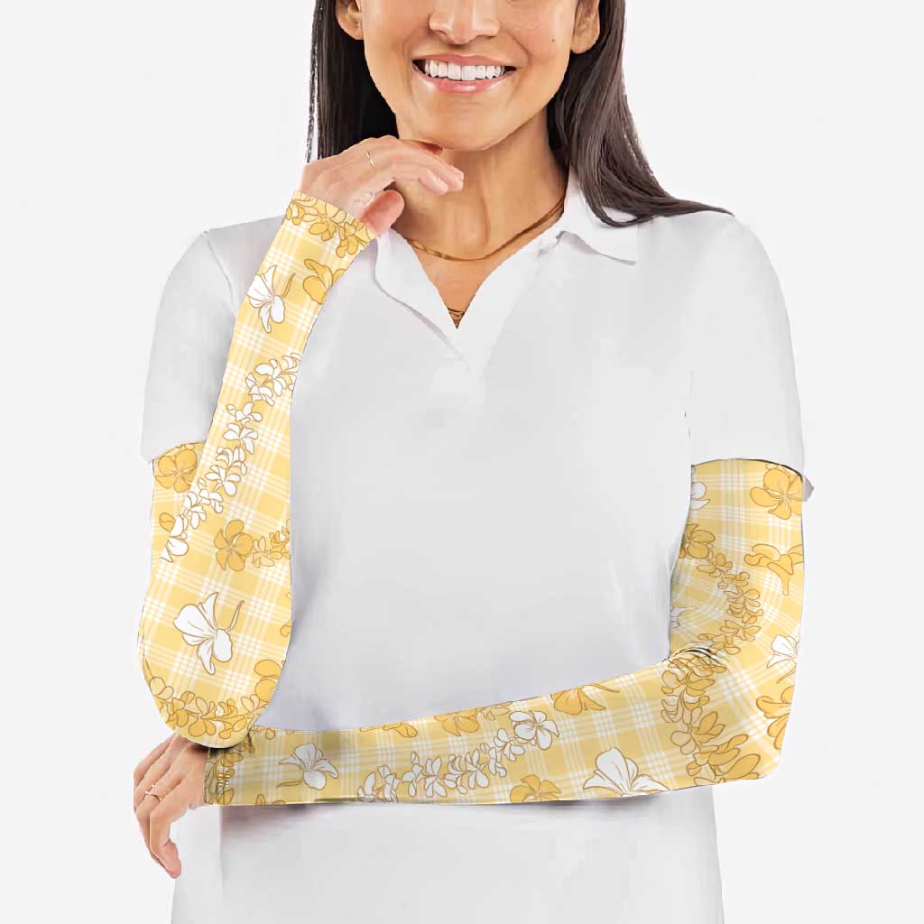 Melemele Aloha Hawaii Arm Sleeves Plumeria Lei With Palaka Motif LT14 - Polynesian Pride