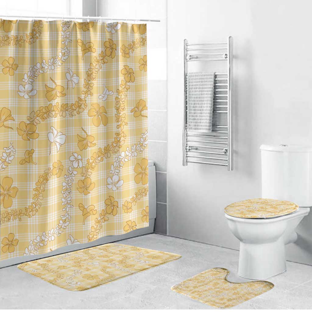 Melemele Aloha Hawaii Bathroom Set Plumeria Lei With Palaka Motif LT14 Bathroom Set (4 pcs) Yellow - Polynesian Pride