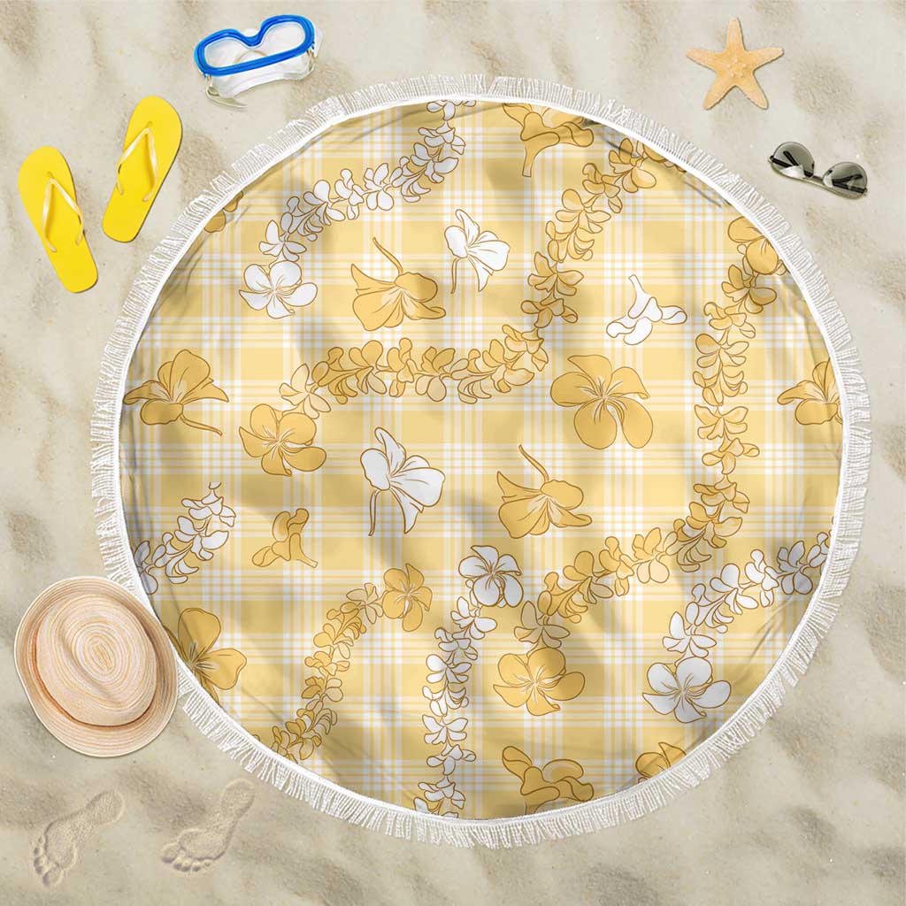 Melemele Aloha Hawaii Beach Blanket Plumeria Lei With Palaka Motif LT14 One Size 150cm Yellow - Polynesian Pride