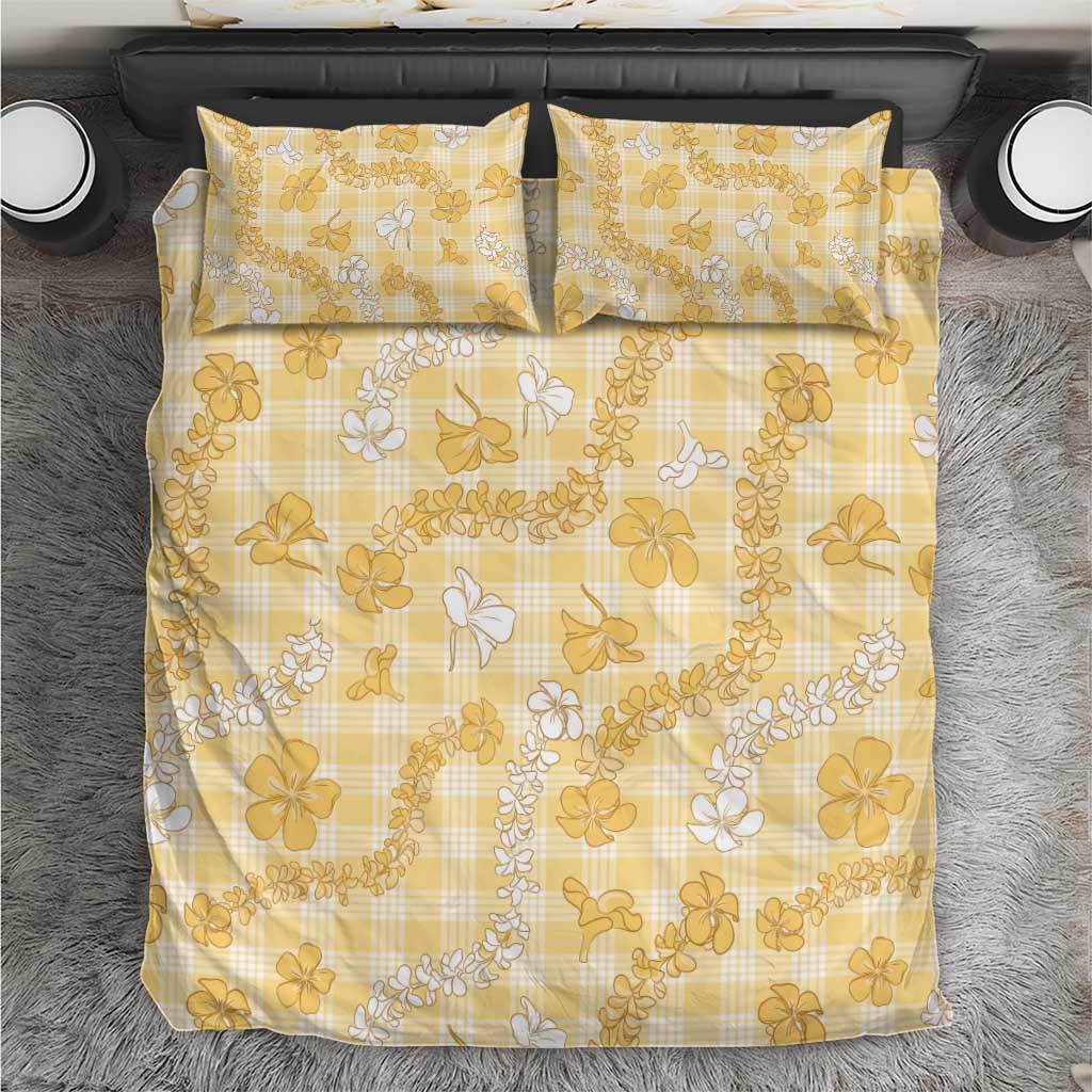 Melemele Aloha Hawaii Bedding Set Plumeria Lei With Palaka Motif LT14 Yellow - Polynesian Pride