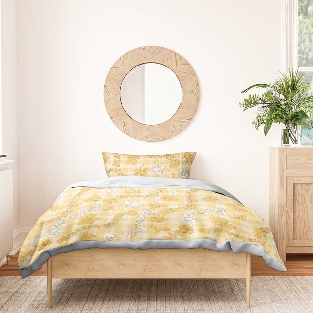 Melemele Aloha Hawaii Bedding Set Plumeria Lei With Palaka Motif - Polynesian Pride