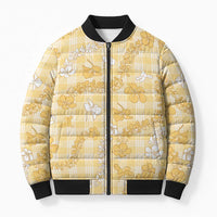 Melemele Aloha Hawaii Bomber Puffer Jacket Plumeria Lei With Palaka Motif LT14 Unisex Yellow - Polynesian Pride