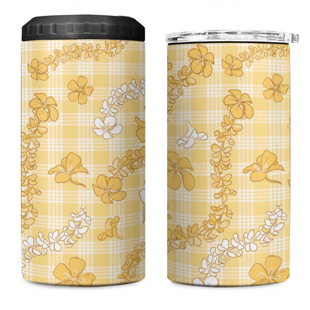 Melemele Aloha Hawaii 4 in 1 Can Cooler Tumbler Plumeria Lei With Palaka Motif LT14 One Size: 16 oz Yellow - Polynesian Pride