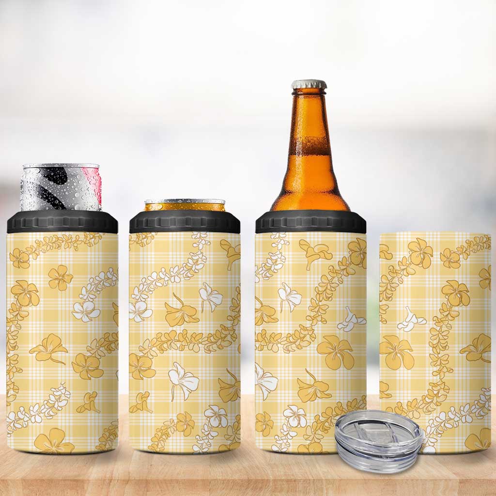 Melemele Aloha Hawaii 4 in 1 Can Cooler Tumbler Plumeria Lei With Palaka Motif - Polynesian Pride