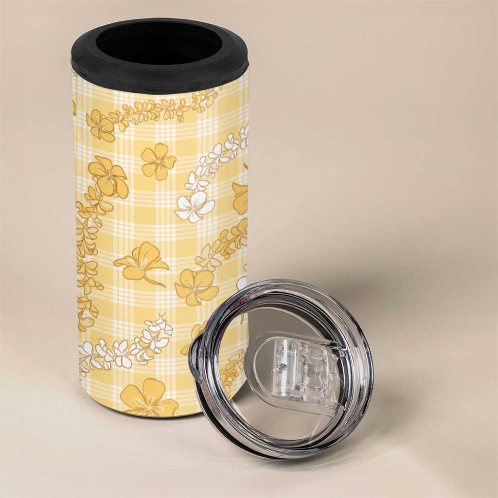 Melemele Aloha Hawaii 4 in 1 Can Cooler Tumbler Plumeria Lei With Palaka Motif - Polynesian Pride