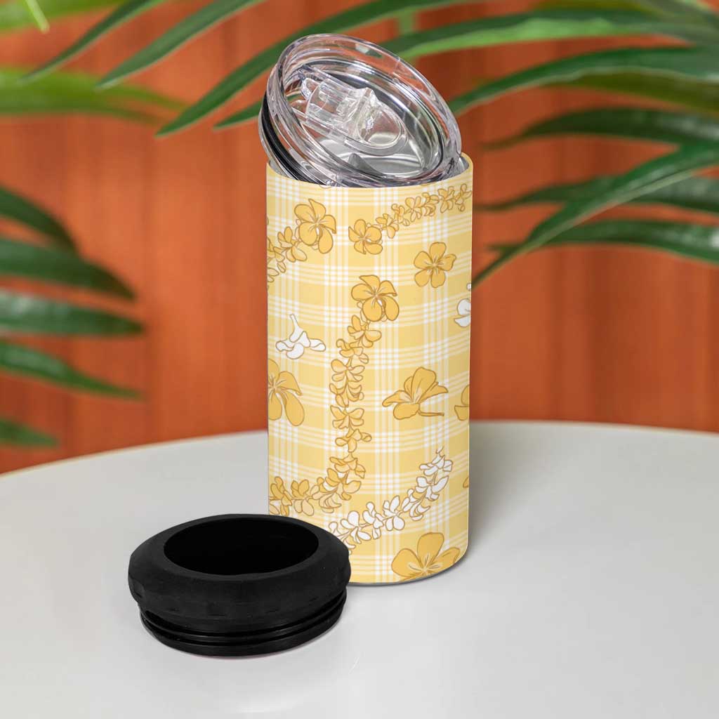 Melemele Aloha Hawaii 4 in 1 Can Cooler Tumbler Plumeria Lei With Palaka Motif - Polynesian Pride