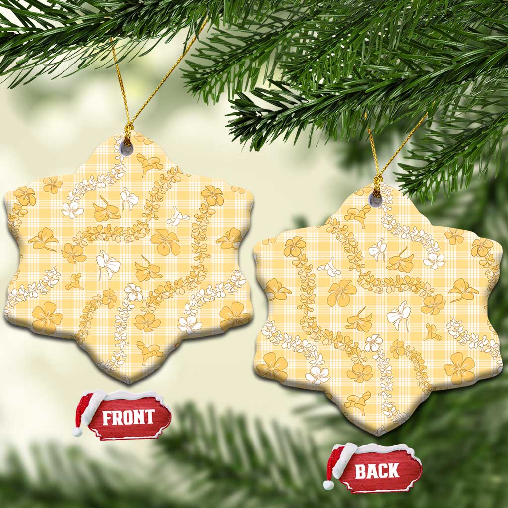 Melemele Aloha Hawaii Ceramic Ornament Plumeria Lei With Palaka Motif LT14 Snow Flake Yellow - Polynesian Pride