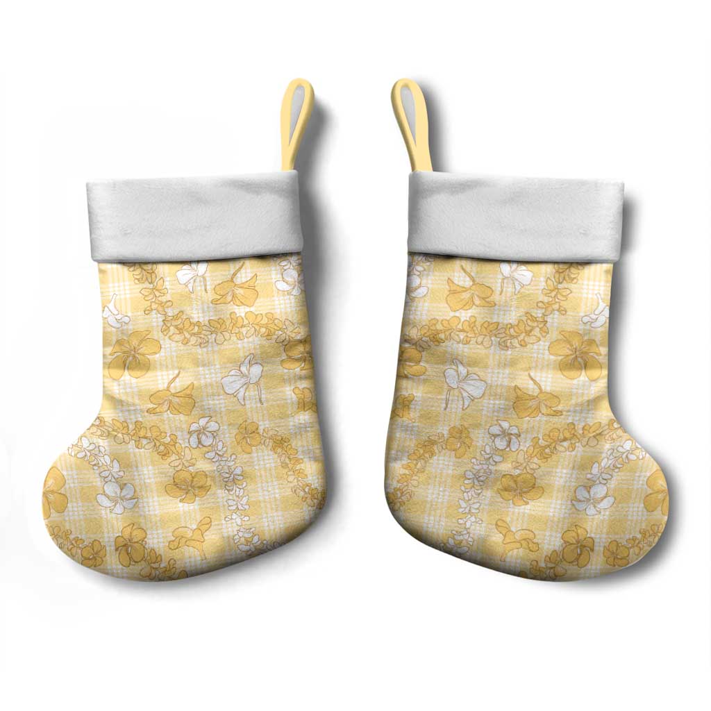 Melemele Aloha Hawaii Christmas Stocking Plumeria Lei With Palaka Motif - Polynesian Pride