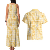 Melemele Aloha Hawaii Couples Matching Tank Maxi Dress and Hawaiian Shirt Plumeria Lei With Palaka Motif LT14 - Polynesian Pride