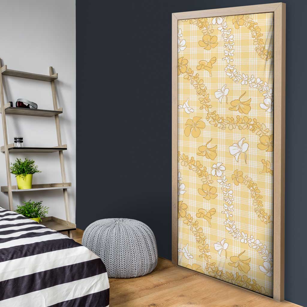 Melemele Aloha Hawaii Door Cover Plumeria Lei With Palaka Motif - Polynesian Pride