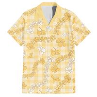 Melemele Aloha Hawaii Family Matching Long Sleeve Bodycon Dress and Hawaiian Shirt Plumeria Lei With Palaka Motif LT14 Dad's Shirt - Short Sleeve Yellow - Polynesian Pride