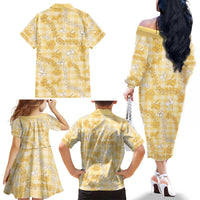 Melemele Aloha Hawaii Family Matching Off The Shoulder Long Sleeve Dress and Hawaiian Shirt Plumeria Lei With Palaka Motif LT14 - Polynesian Pride