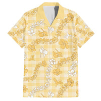 Melemele Aloha Hawaii Family Matching Off The Shoulder Long Sleeve Dress and Hawaiian Shirt Plumeria Lei With Palaka Motif LT14 Dad's Shirt - Short Sleeve Yellow - Polynesian Pride