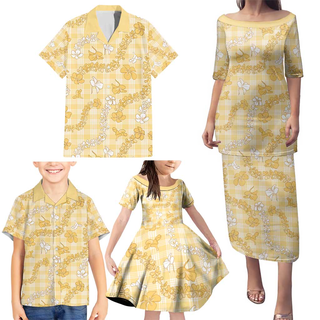 Melemele Aloha Hawaii Family Matching Puletasi and Hawaiian Shirt Plumeria Lei With Palaka Motif LT14 - Polynesian Pride
