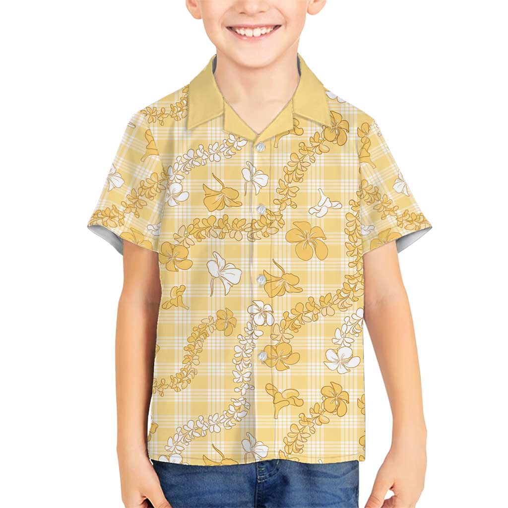 Melemele Aloha Hawaii Family Matching Puletasi and Hawaiian Shirt Plumeria Lei With Palaka Motif LT14 Son's Shirt Yellow - Polynesian Pride