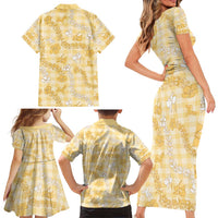Melemele Aloha Hawaii Family Matching Short Sleeve Bodycon Dress and Hawaiian Shirt Plumeria Lei With Palaka Motif LT14 - Polynesian Pride
