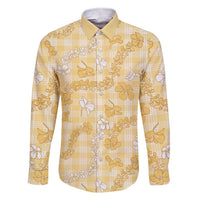 Melemele Aloha Hawaii Family Matching Short Sleeve Bodycon Dress and Hawaiian Shirt Plumeria Lei With Palaka Motif LT14 Dad's Shirt - Long Sleeve Yellow - Polynesian Pride