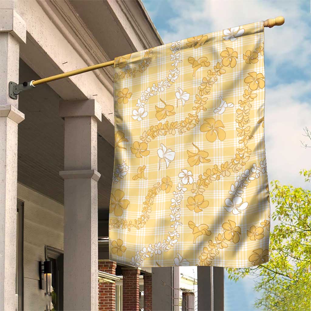 Melemele Aloha Hawaii Garden Flag Plumeria Lei With Palaka Motif LT14 House Flag Yellow - Polynesian Pride