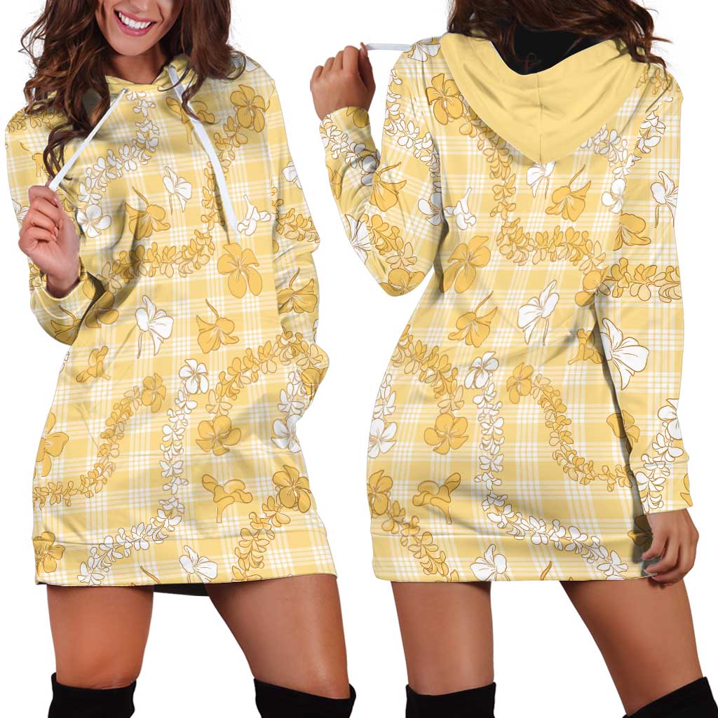 Melemele Aloha Hawaii Hoodie Dress Plumeria Lei With Palaka Motif - Polynesian Pride