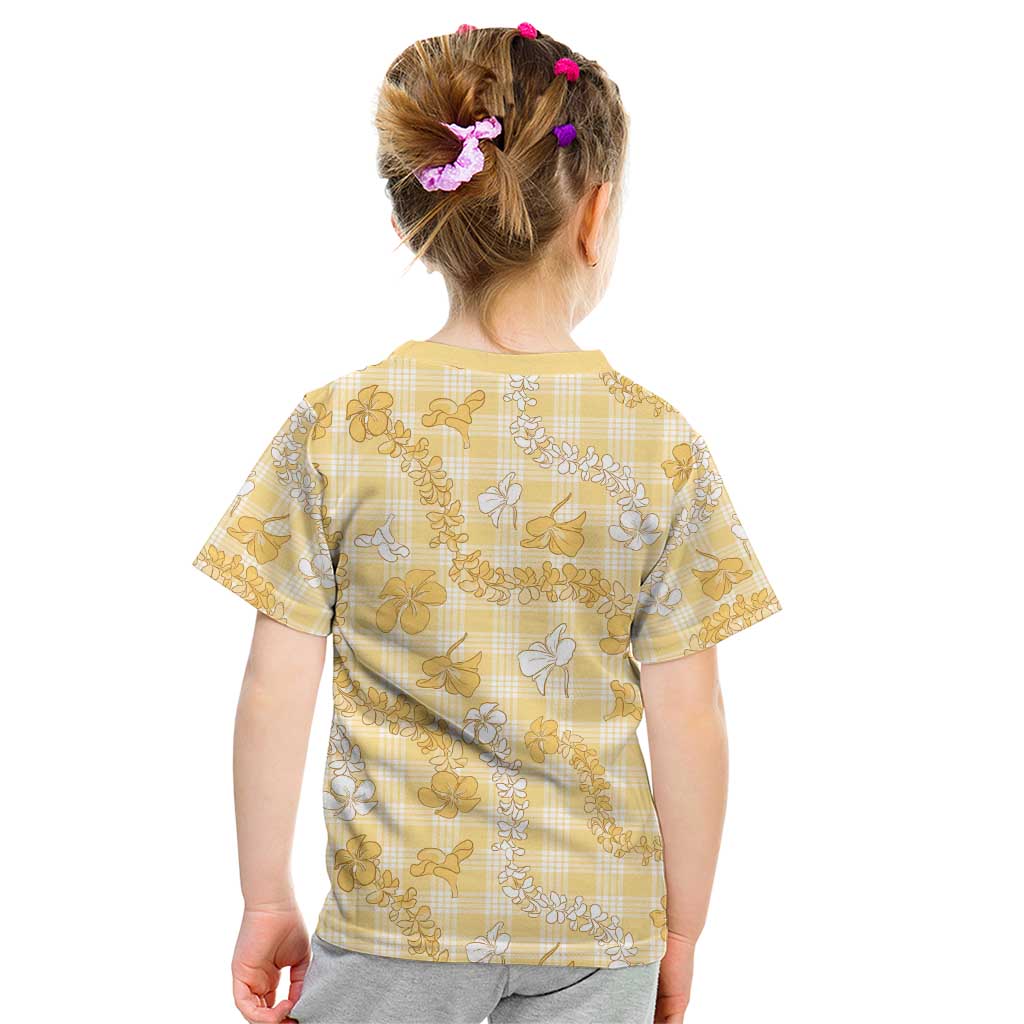 Melemele Aloha Hawaii Kid T Shirt Plumeria Lei With Palaka Motif - Polynesian Pride